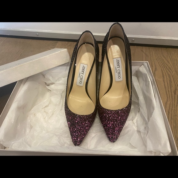 Jimmy Choo degrade coarse glitter fabric pump. Size 7 - Picture 2 of 8